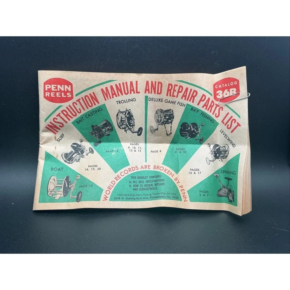 Vintage 1976 Penn Reels Catalog 36B Instruction Manual and Repair Parts List